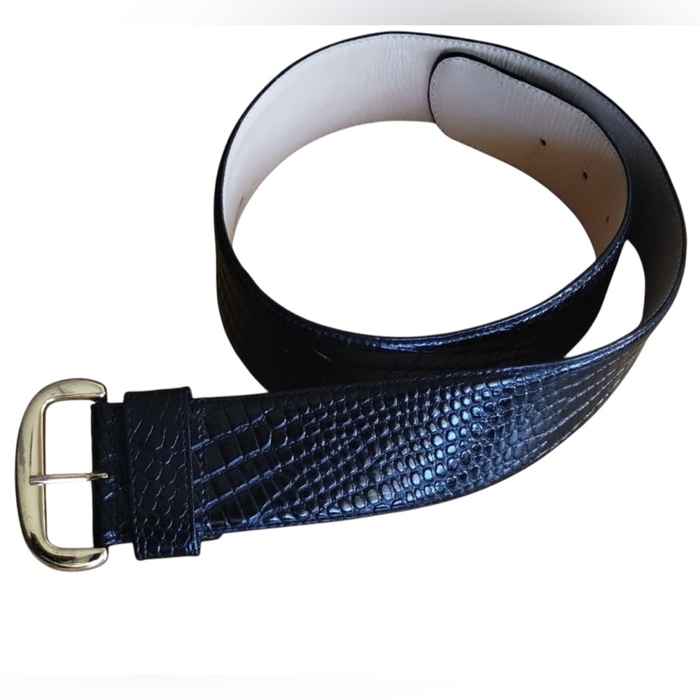 Cadaz Black Genuine Leather Gold Tone Buckle Belt